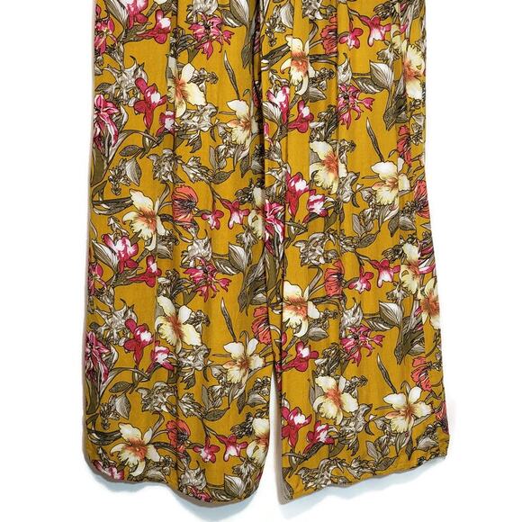 Love Culture Floral Loose Fit Pant Wide Leg Gold Yellow Pink Flowy Summer Boho S - Picture 11 of 14